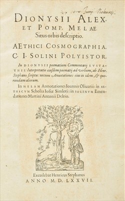 Lot 295 - Dionysius Periegetes, Pomponius Mela, & others. Situs orbis descriptio, Geneva: Estienne, 1577