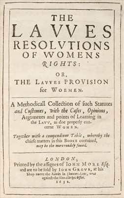 Lot 207 - Edgar (Thomas, editor). The Lawes Resolutions of Womens Rights, 1st edition, 1632
