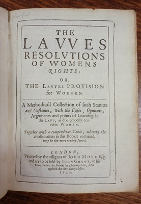 Lot 207 - Edgar (Thomas, editor). The Lawes Resolutions of Womens Rights, 1st edition, 1632