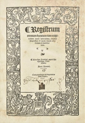 Lot 213 - Law. Registrum omnium brevium, London: Richard Tottel, 1553