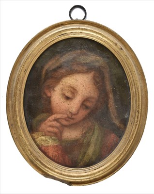 Lot 174 - English School. Oval head-and-shoulders study of a young woman, early 18th century