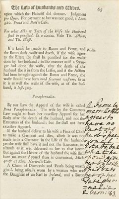 Lot 216 - Matrimonial Law. Baron and Feme. A Treatise of the Common Law Concerning Husbands and Wives