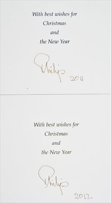 Lot 376 - Philip (Duke of Edinburgh, born 1921). Two signed Christmas cards, 2011 & 2012