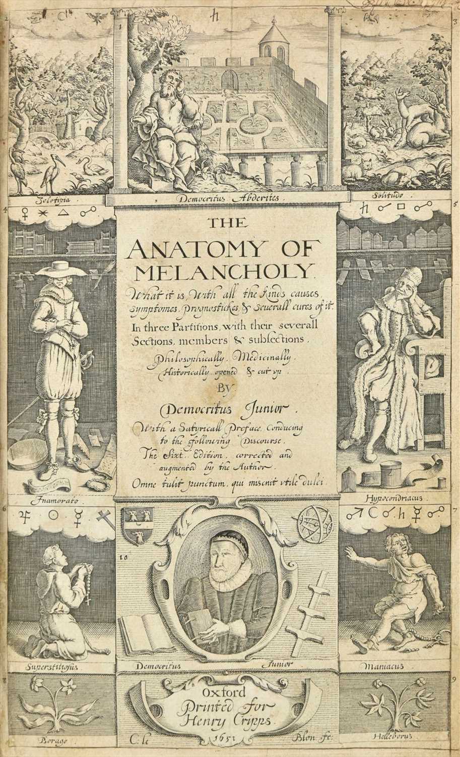 Lot 285 - Burton (Robert). The Anatomy of Melancholy, 6th edition, 1651
