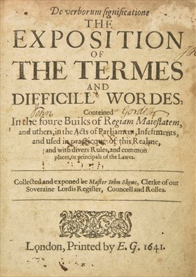 Lot 328 - Skene (Sir John, Lord Curriehill). De verborum significatione..., 1641