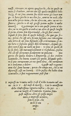 Lot 251 - Bembo (Pietro). Gli Asolani, 1st edition, 1st issue, Venice: nelle Case d'Aldo Romano, 1505