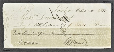 Lot 363 - Brunel (Isambard, 1806-1859).  A signed cheque dated 26 October 1838