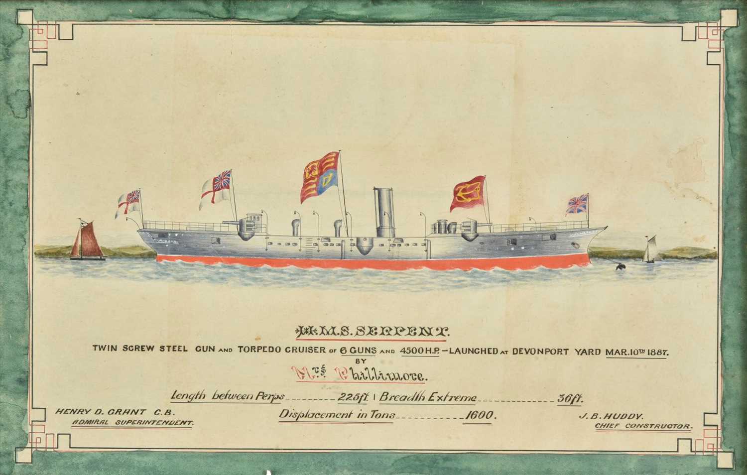Lot 114 - Naval gunboats. 3 Victorian watercolours of Royal Navy ships