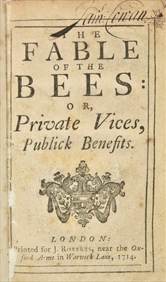 Lot 317 - Mandeville (Bernard). The Fable of the Bees, 1st edition, 1714