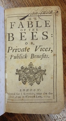 Lot 317 - Mandeville (Bernard). The Fable of the Bees, 1st edition, 1714