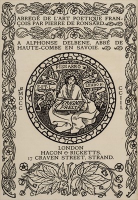 Lot 761 - Eragny Press. Abrege de l'Art Poetique Francois par Pierre de Ronsard, 1903