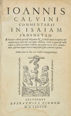 Lot 287 - Calvin (John). Commentarii in Isaiam Prophetam, [Geneva], 1583
