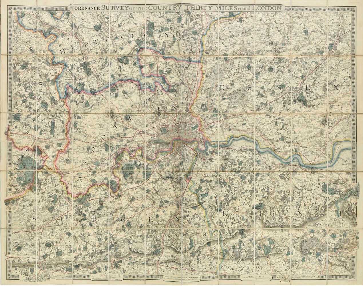 Lot 51 - London, From the Ordnance Survey, Thirty miles round London, 1855