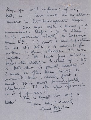 Lot 581 - Blyton (Enid, 1897-1968). Autograph letter signed, 23 August 1947
