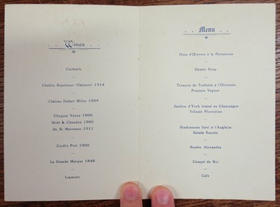 Lot 155 - Churchill (Winston Spencer). Original menu, 21 November 1918