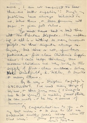 Lot 584 - Blyton (Enid, 1897-1968). Autograph letter signed, 23 October 1950