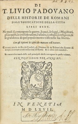Lot 261 - Livius (Titus). Delle historie de Romani, 1567, ex libris Thomas Howard, 14th earl of Arundel