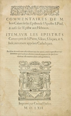 Lot 286 - Calvin (John). Commentaires sur les Epistres de l'Apostre S. Paul, Geneva, 1562
