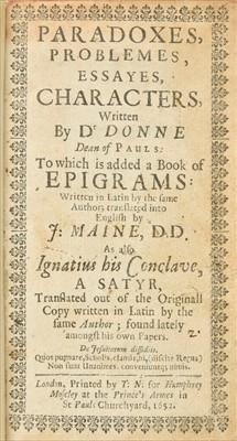 Lot 234 - Donne (John). Paradoxes, 1652