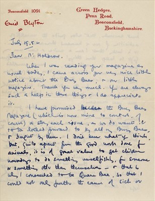 Lot 585 - Blyton (Enid 1897-1968). Autograph letter signed, 19 July 1952