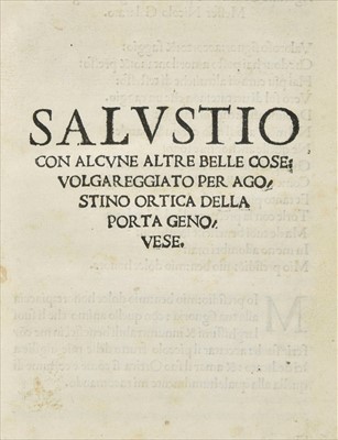 Lot 312 - Sallustius Crispus (Gaius). [Opere], 1st edition in Italian, 1518, & others