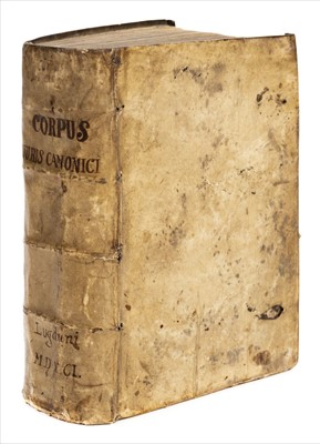 Lot 289 - Canon law. Corpus juris canonici emendatum et notis illustratum, Lyon, 1591