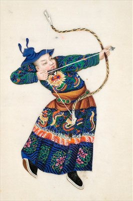 Lot 15 - Chinese Export School. Album of warrior pith paintings, Yut Shing, Canton, 19th century