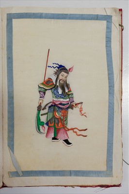 Lot 15 - Chinese Export School. Album of warrior pith paintings, Yut Shing, Canton, 19th century