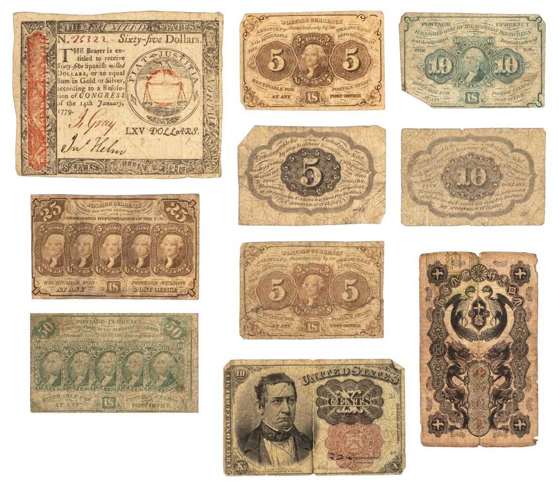 Lot 41 - Banknotes. American $65 banknote, 14th January 1779 and others