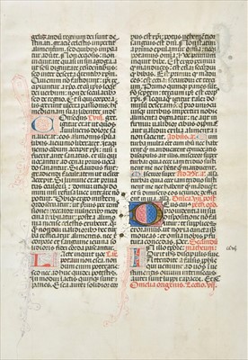 Lot 304 - Illuminated leaf. Single vellum leaf from a breviary with illuminated initials, circa 1400