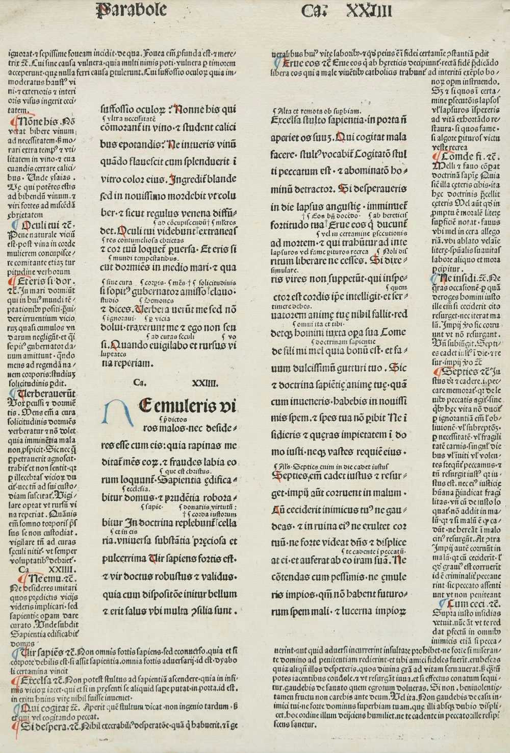 Lot 116 - Printed leaf. [Biblia latina cum glossa ordinaria, Strassburg: Anton Koberger, not after 1480]