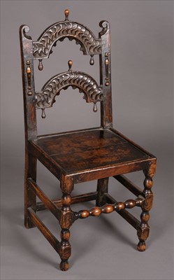 Lot 123 - Chairs. A set of six 19th century carved oak dining chairs