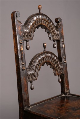 Lot 123 - Chairs. A set of six 19th century carved oak dining chairs