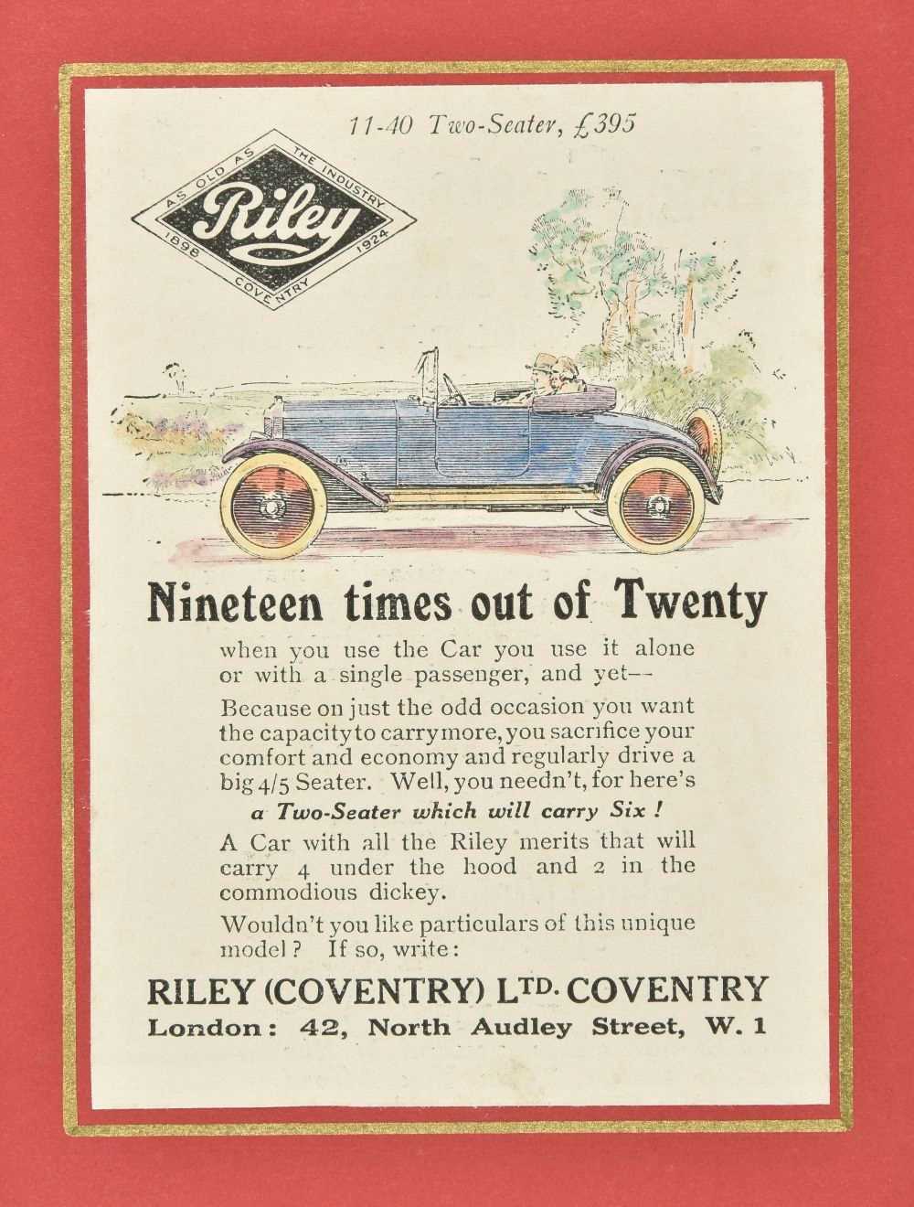 Lot 122 - Riley Motor Cars. A collection of 1920/30s advertising prints