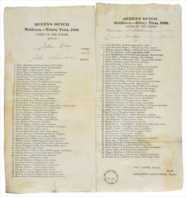 Lot 400 - Jury Lists. A group of 13 lists with names of jurors, 1792/1882