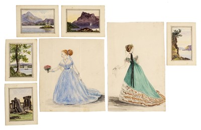 Lot 699 - Watercolour drawings. A set of seven drawings of ladies, circa 1840s