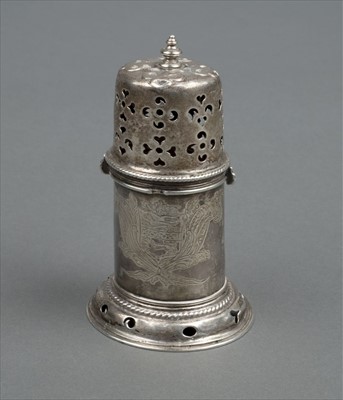 Lot 87 - Sugar caster. A William and Mary silver sugar caster by George Garthorne, London 1691
