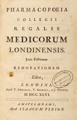 Lot 306 - Royal College of Physicians of London. Pharmacopoeia... Londinensis, Amsterdam: I. Tirion, 1746