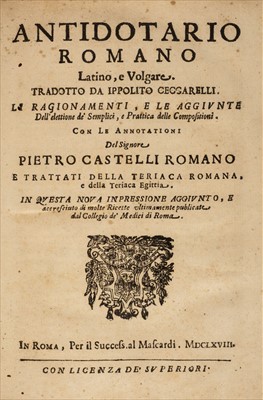 Lot 290 - Collegio dei Medici (Roma). Antidotario romano latino, e volgare, Rome, 1668