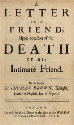Lot 256 - Browne (Sir Thomas). A Letter to a Friend, 1st edition, 1690,  Pirie copy