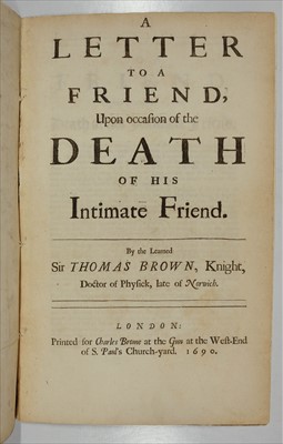 Lot 256 - Browne (Sir Thomas). A Letter to a Friend, 1st edition, 1690,  Pirie copy