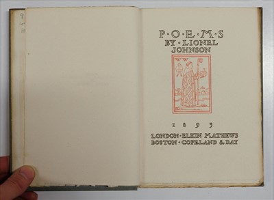 Lot 387 - Johnson (Lionel). Poems, 1st edition, [printed at the Chiswick Press], London & Boston, 1895