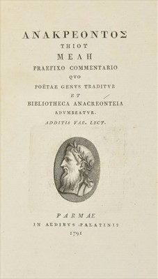 Lot 245 - Anacreon. [Greek title:] Teiou Mele. Praefixo commentario quo poetae genus traditur..., 1791