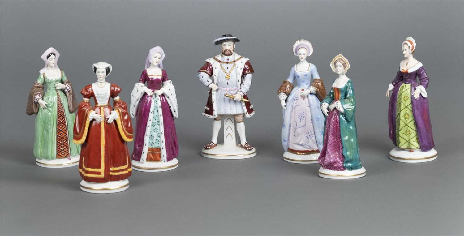Lot 25 - Sitzendorf. Henry VIII and his 6 wives porcelain figures