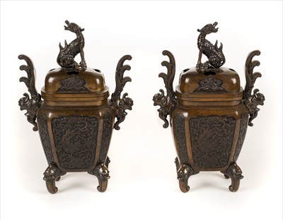 Lot 96 - Censers. A pair of 19th century Chinese bronze censers