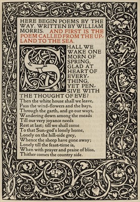 Lot 333 - Kelmscott Press. Poems by the Way, written by William Morris, 1891
