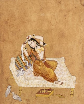 Lot 425 - Mughal School, Princess reclining on a divan, Delhi, circa 1815