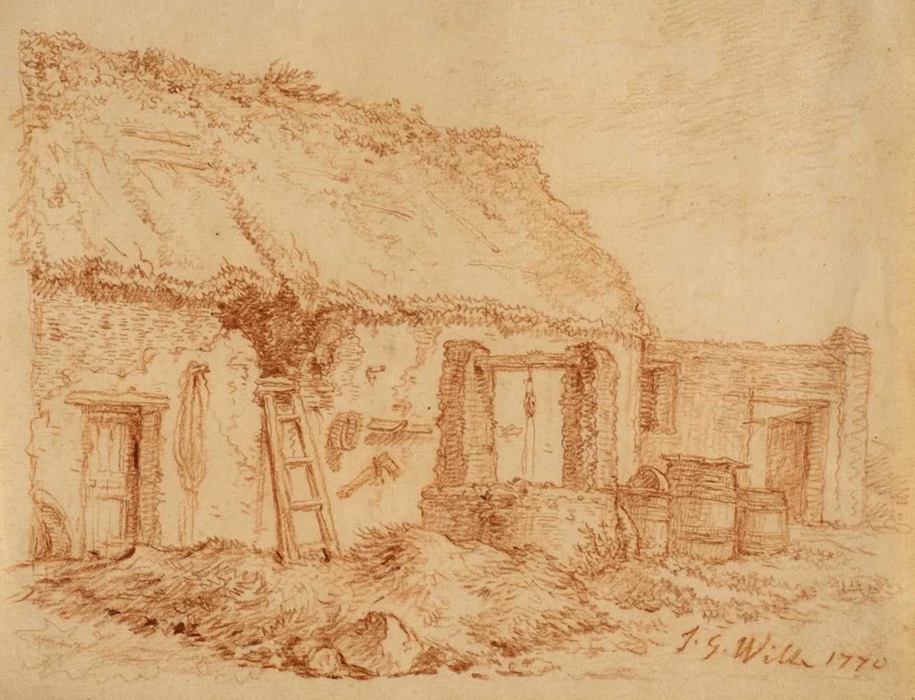 Lot 333 - Wille (Johann Georg, 1715-1808). Farmyard Buildings, red chalk