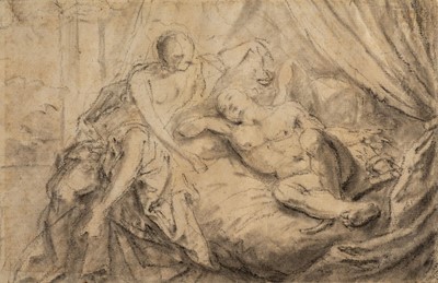 Lot 248 - Errard (Charles, 1606-1689). Young woman watching over a sleeping male figure