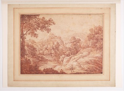 Lot 277 - Dughet (Gaspard, 1615-1675). Landscape with two figures on a path by a river